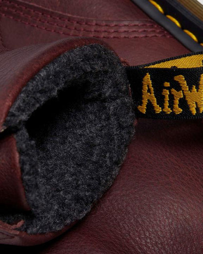 Dr. Martens 1460 Faux Fur Lined Grizzly Leather Lace Up Boots Cherry Red - Mens