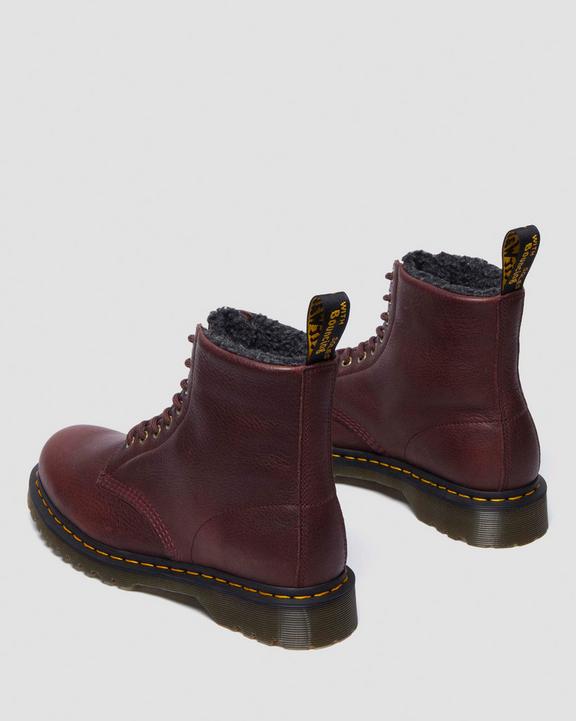 Dr. Martens 1460 Faux Fur Lined Grizzly Leather Lace Up Boots Cherry Red - Womens