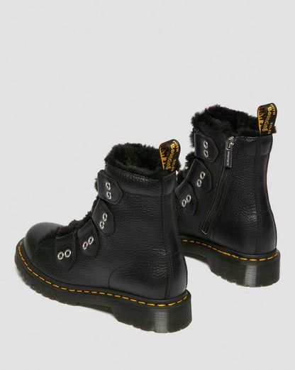 Dr Martens Faux Fur Lined Leather Lace Up Boots - Black