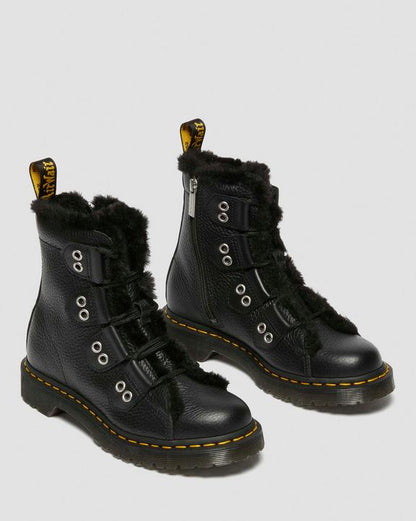 Dr Martens Faux Fur Lined Leather Lace Up Boots - Black