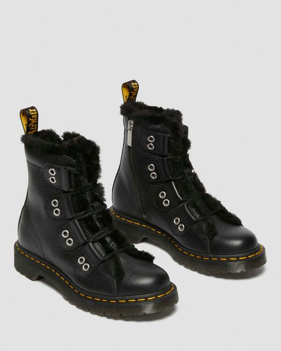 Dr Martens Faux Fur Lined Leather Lace Up Boots - Black
