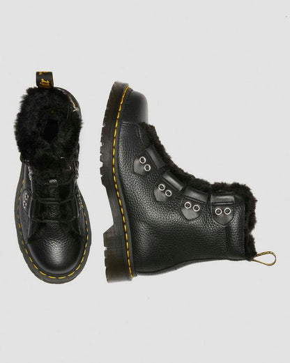 Dr Martens Faux Fur Lined Leather Lace Up Boots - Black