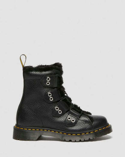 Dr Martens Faux Fur Lined Leather Lace Up Boots - Black
