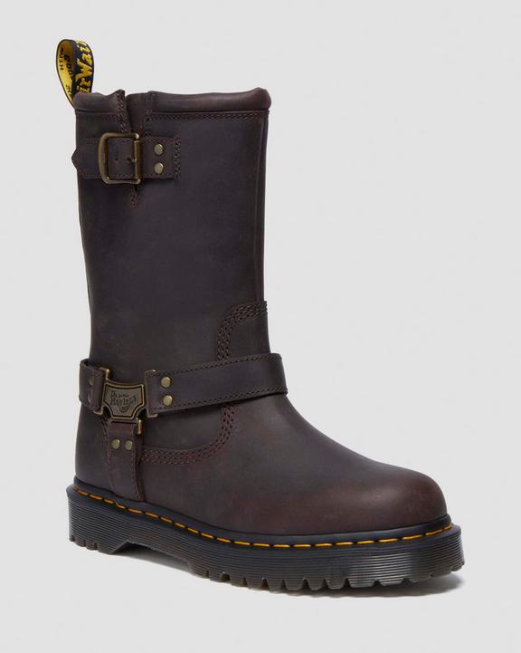 Dr. Martens Anistone Hi Leather Biker Boots Dark Brown - Mens