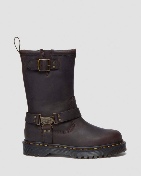 Dr. Martens Anistone Hi Leather Biker Boots Dark Brown - Womens