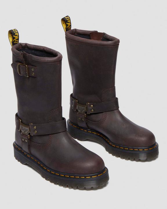 Dr Martens Anistone Hi Leather Biker Boots - Dark Brown