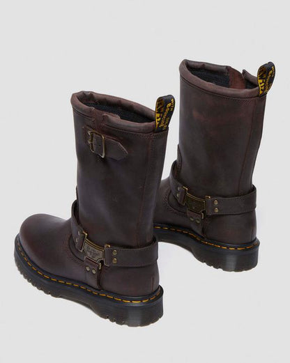 Dr. Martens Anistone Hi Leather Biker Boots Dark Brown - Womens