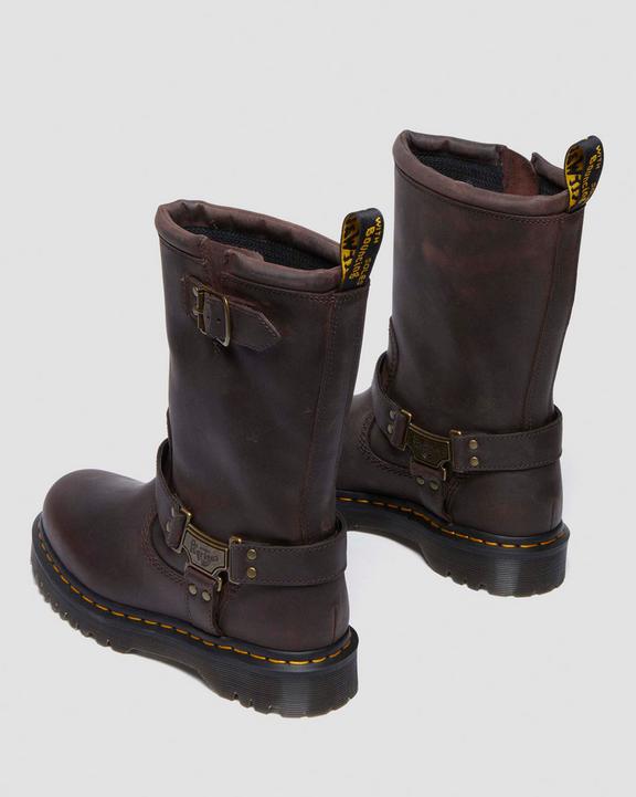 Dr. Martens Anistone Hi Leather Biker Boots Dark Brown - Womens