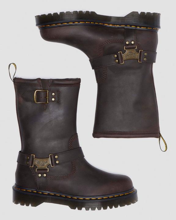 Dr. Martens Anistone Hi Leather Biker Boots Dark Brown - Womens