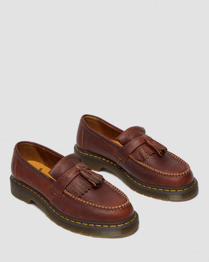 Dr. Martens Adrian Yellow Stitch Ambassador Leather Loafers Cashew - Womens