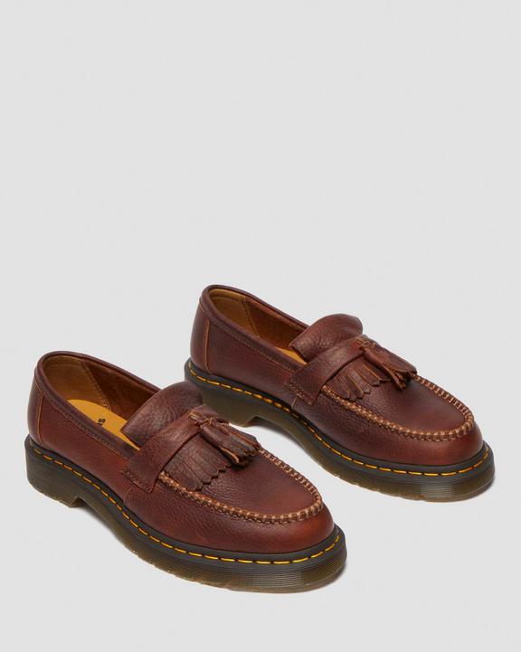 Dr. Martens Adrian Yellow Stitch Ambassador Leather Loafers Cashew - Womens