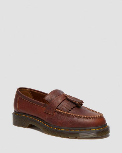 Dr. Martens Adrian Yellow Stitch Ambassador Leather Loafers Cashew - Womens
