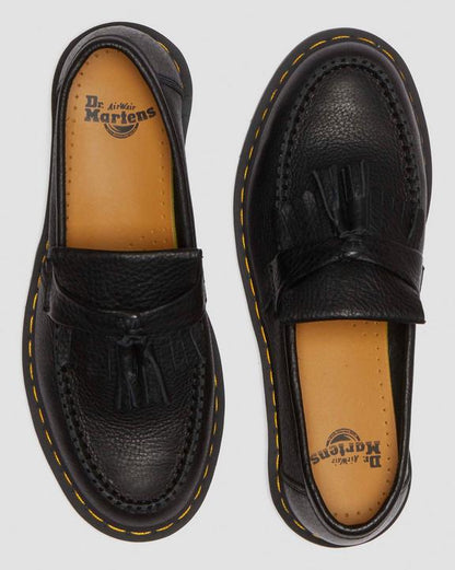 Dr. Martens Adrian Yellow Stitch Ambassador Leather Loafers Black - Womens