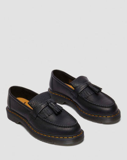 Dr. Martens Adrian Yellow Stitch Ambassador Leather Loafers Black - Womens
