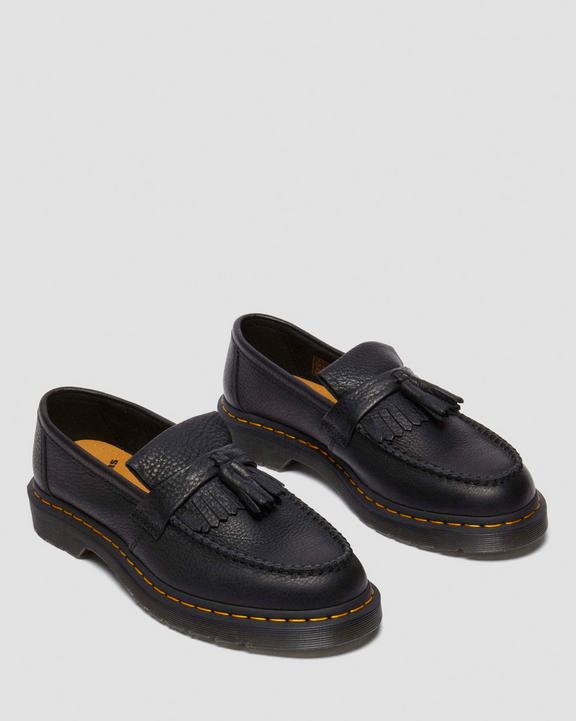 Dr. Martens Adrian Yellow Stitch Ambassador Leather Loafers Black - Womens