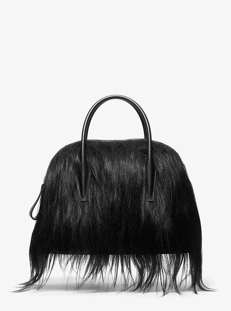 Kaitlin Large Long Haired Shearling Dome Satchel Black Black