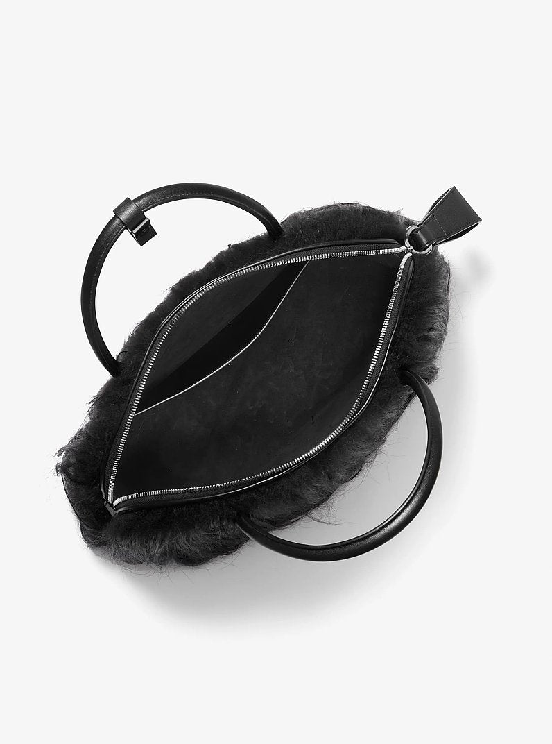 Kaitlin Large Long Haired Shearling Dome Satchel Black Black