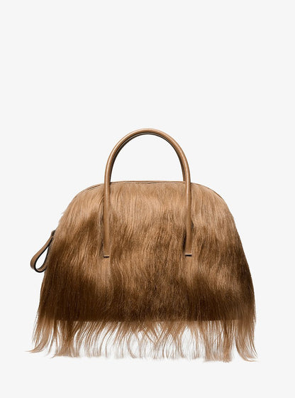 Kaitlin Large Long Haired Shearling Dome Satchel Caramel Caramel