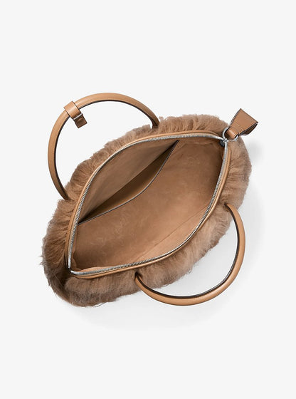 Kaitlin Large Long Haired Shearling Dome Satchel Caramel Caramel