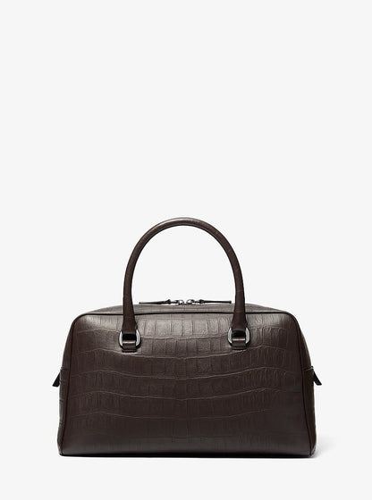 Kasia Medium Crocodile Embossed Leather Satchel Chocolate Chocolate