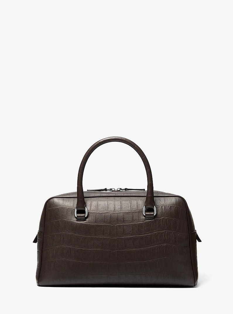 Kasia Medium Crocodile Embossed Leather Satchel Chocolate Chocolate