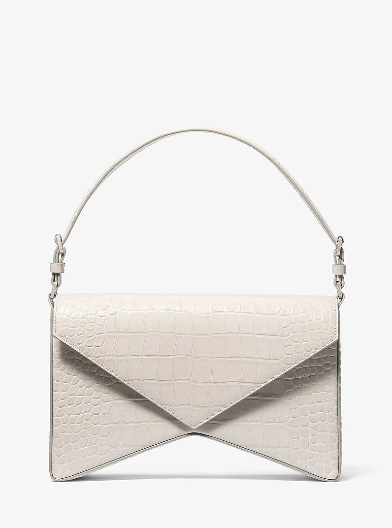 Manhatta Large Crocodile Embossed Leather Bag Oyster Oyster