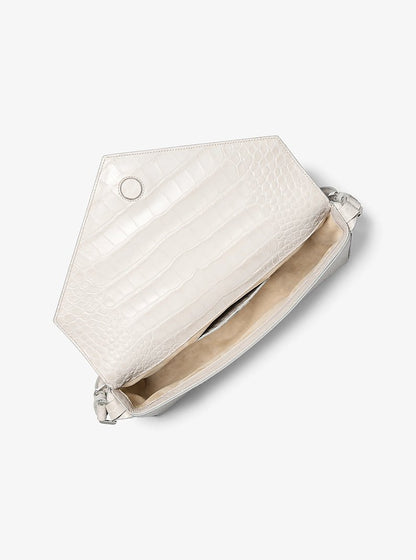 Manhatta Large Crocodile Embossed Leather Bag Oyster Oyster