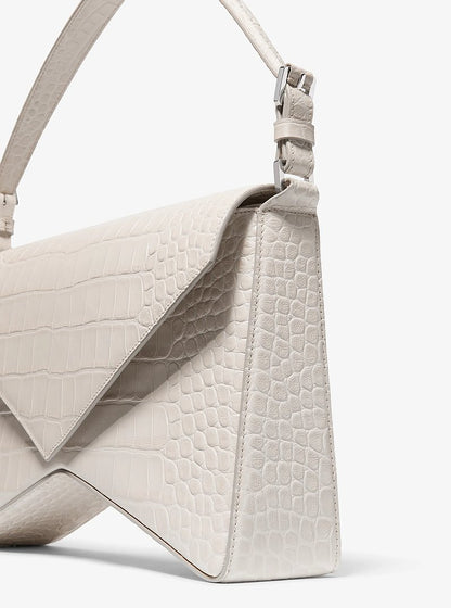 Manhatta Large Crocodile Embossed Leather Bag Oyster Oyster