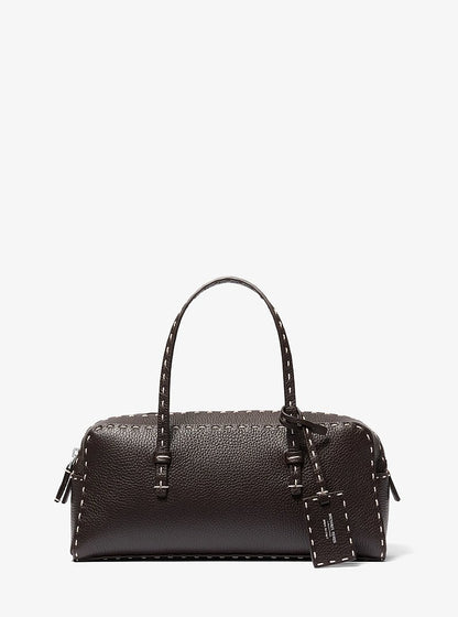 Roberta Hand-Stitched Pebbled Leather Satchel Chocolate Chocolate