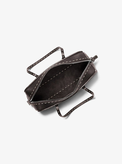 Roberta Hand-Stitched Pebbled Leather Satchel Chocolate Chocolate
