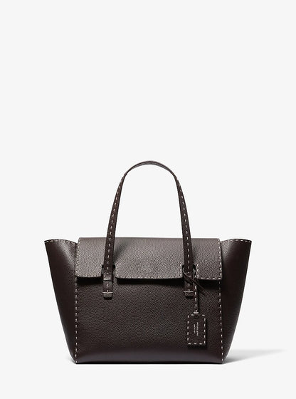 Sophia Hand-Stitched Pebbled Leather Satchel Chocolate Chocolate