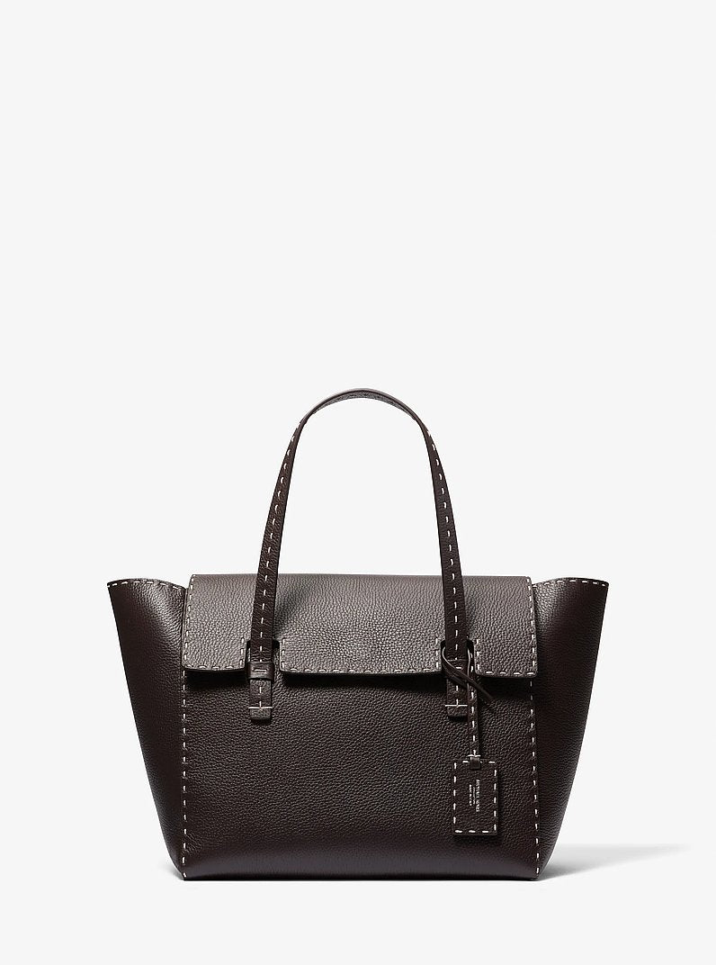 Sophia Hand-Stitched Pebbled Leather Satchel Chocolate Chocolate