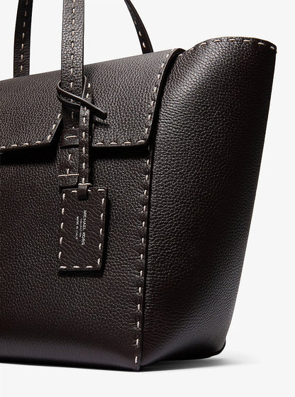 Sophia Hand-Stitched Pebbled Leather Satchel Chocolate Chocolate