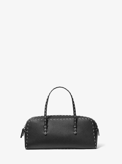 Roberta Hand-Stitched Pebbled Leather Satchel Black Black