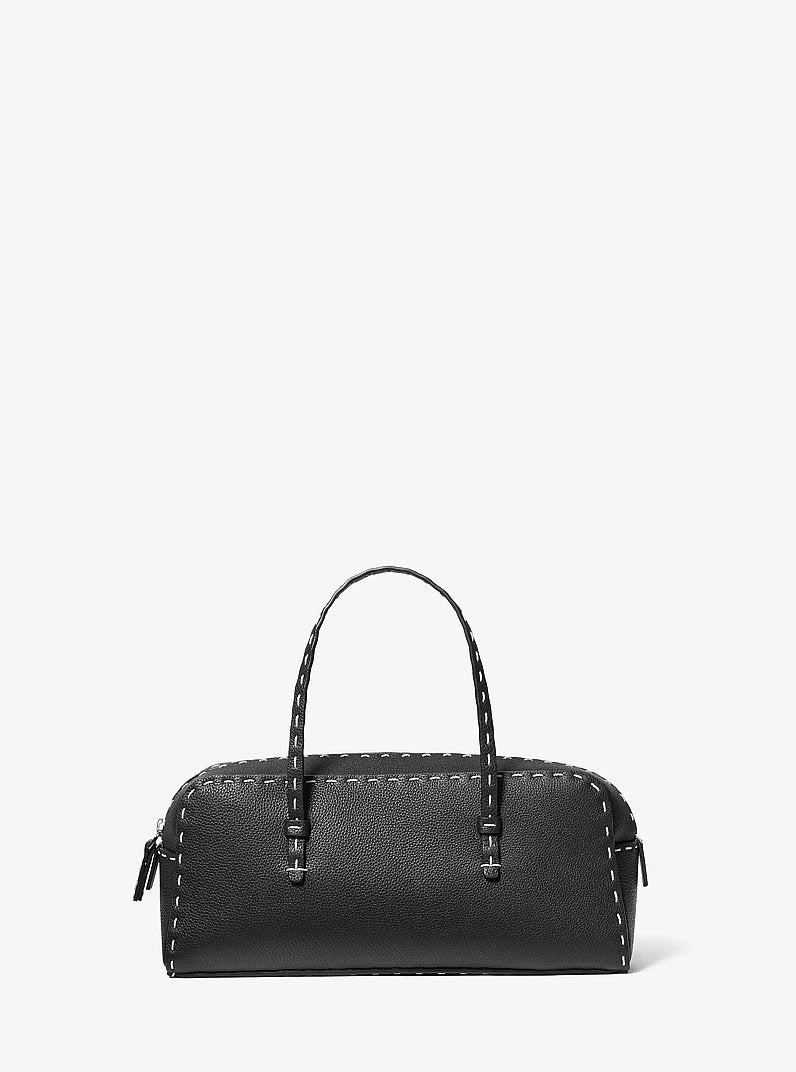 Roberta Hand-Stitched Pebbled Leather Satchel Black Black