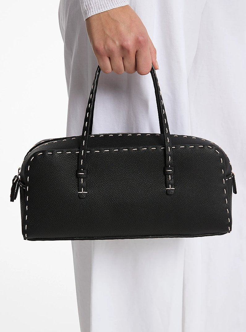 Roberta Hand-Stitched Pebbled Leather Satchel Black Black