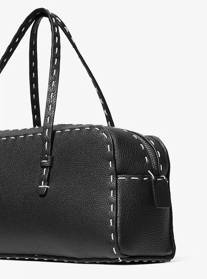 Roberta Hand-Stitched Pebbled Leather Satchel Black Black