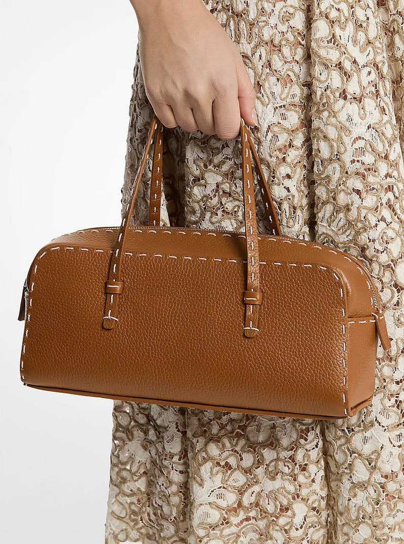 Roberta Hand-Stitched Pebbled Leather Satchel Cinnamon Cinnamon