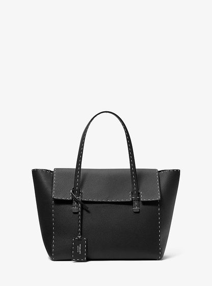 Sophia Hand-Stitched Pebbled Leather Satchel Black Black