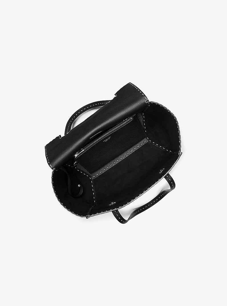 Sophia Hand-Stitched Pebbled Leather Satchel Black Black