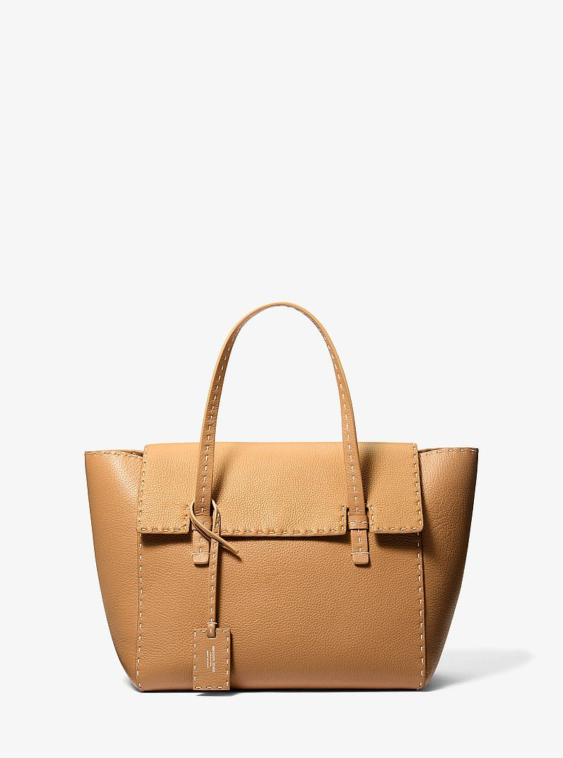 Sophia Hand-Stitched Pebbled Leather Satchel Peanut Peanut