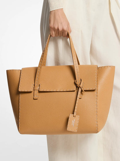 Sophia Hand-Stitched Pebbled Leather Satchel Peanut Peanut