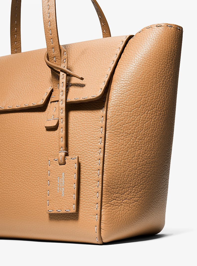Sophia Hand-Stitched Pebbled Leather Satchel Peanut Peanut