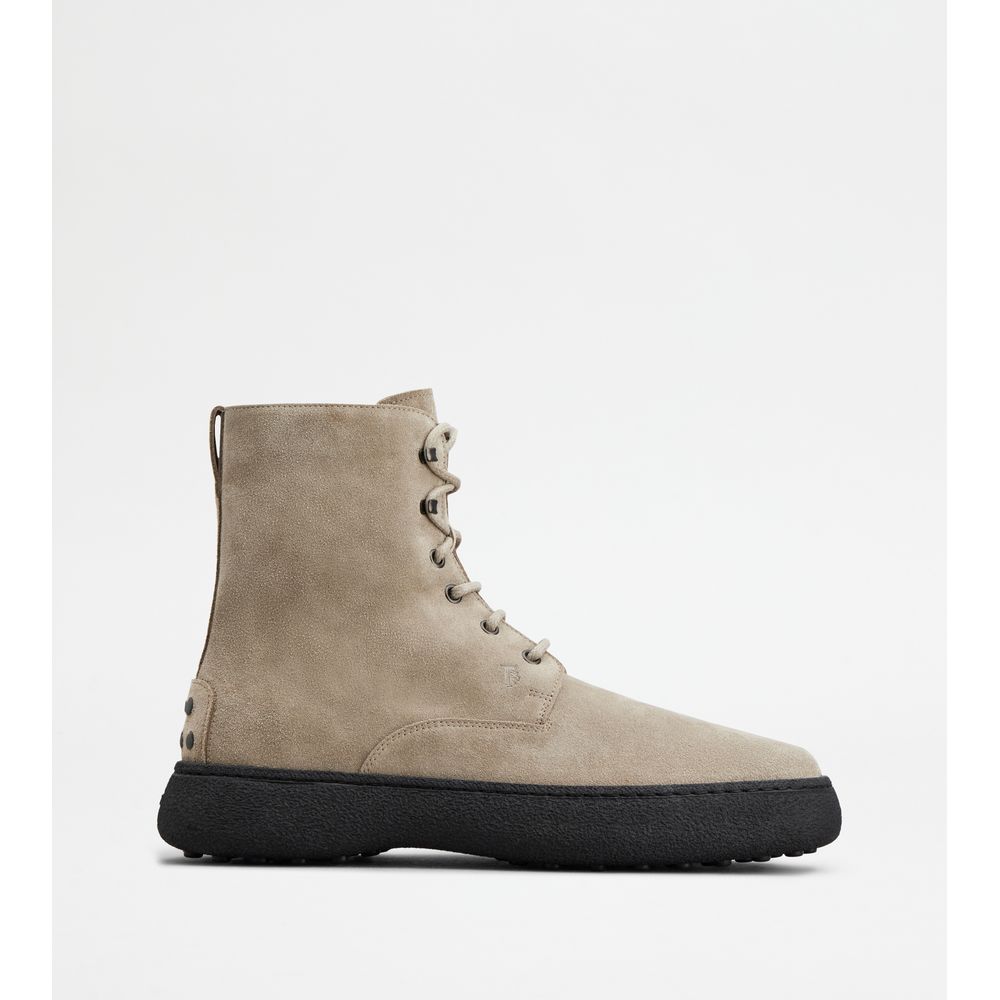 Tods W. G. Lace-Up Ankle Boots In Suede Beige Mens