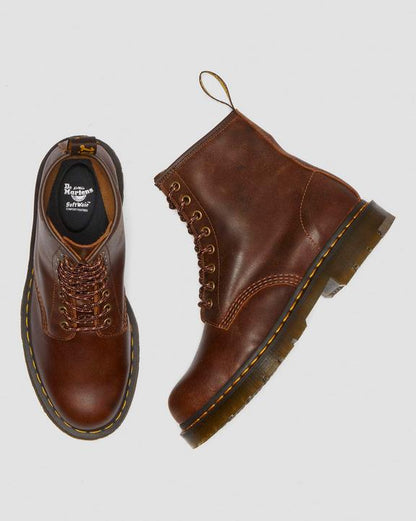 1460 Slip Resistant Leather Lace Up Boots - Dark Tan - Mens