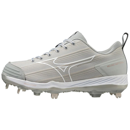 Mizuno Sweep 6 Low Women's Metal Fastpitch Softball Cleat Grey White