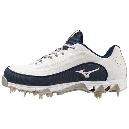 Mizuno 9 Spike Swift 8 Low Women's Metal Fastpitch Softball Cleat White Navy