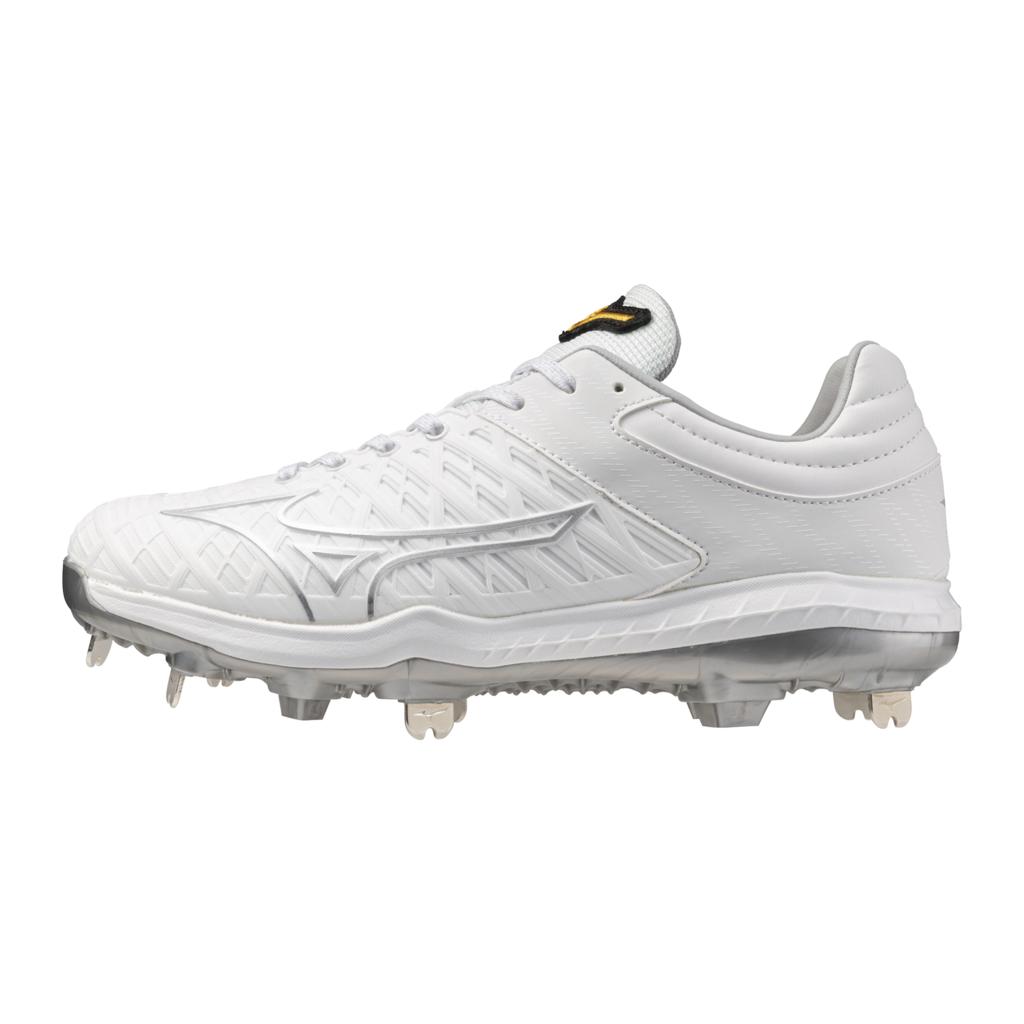 Mizuno Women's Pro Fp Low Metal Fastpitch Softball Cleat White Silver