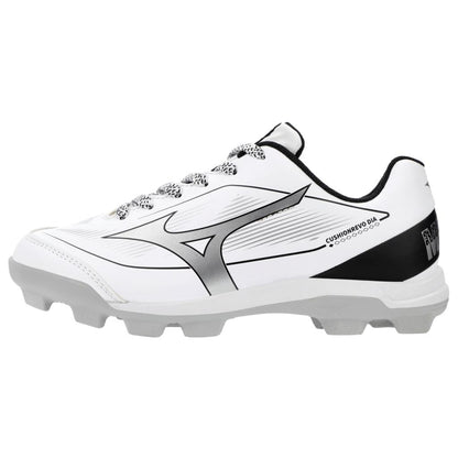 Mizuno Youth Cushionrevo Diamond Jr Low Baseball Cleat White Black