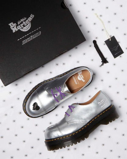 Dr. Martens 1461 Platform Mademe Leather Oxford Shoes Silver - Womens